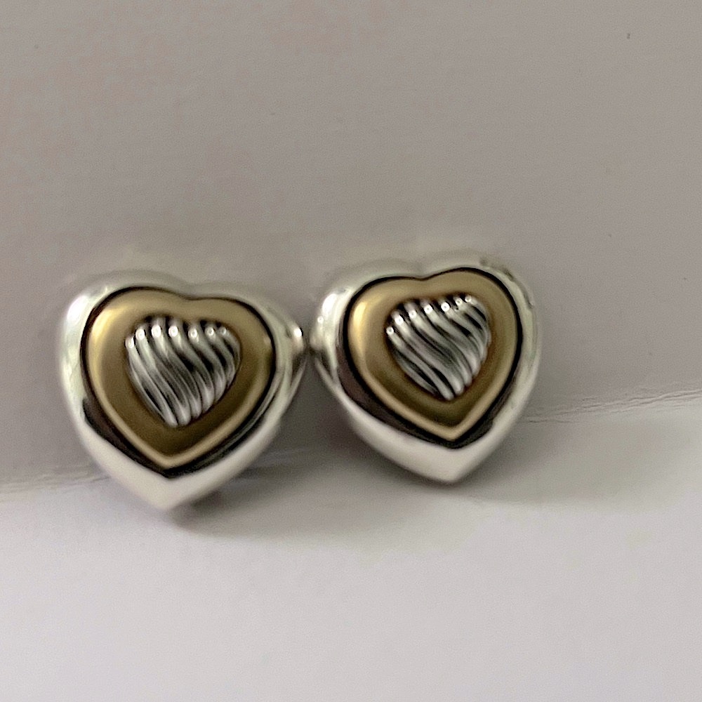 David Yurman Thoroughbred Cable Heart Earrings, SS & 18k